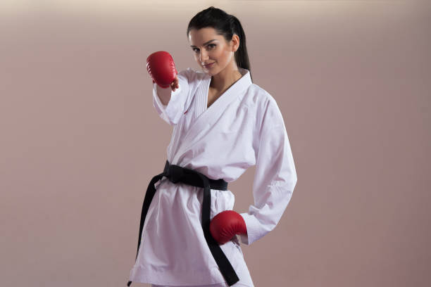 istock Taekwondo Fighter Expert With Fight Stance 1218659873