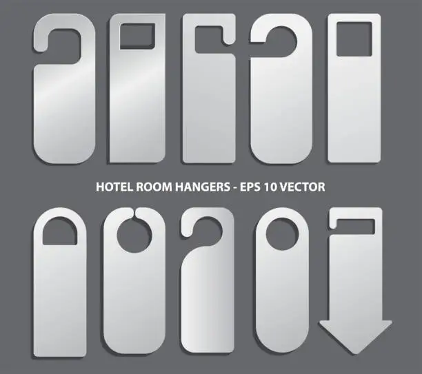 Vector illustration of Set of hotel room hangers template or do not disturb information or template