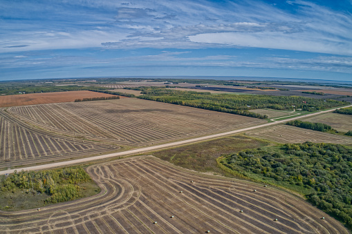 Aerial View of rural Manitoba Farmland north of Winnipeg