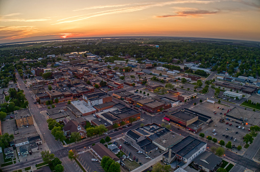Aerial View of Watertown, South Dakota during a Summer Sunset