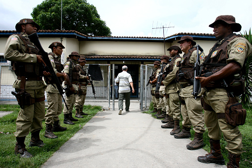 porto seguro, bahia / brazil - december 1, 2011: Military Policemen are seen during action in the Police Complex searching for members of the criminal faction that terrorizes the city of Porto Seguro.\