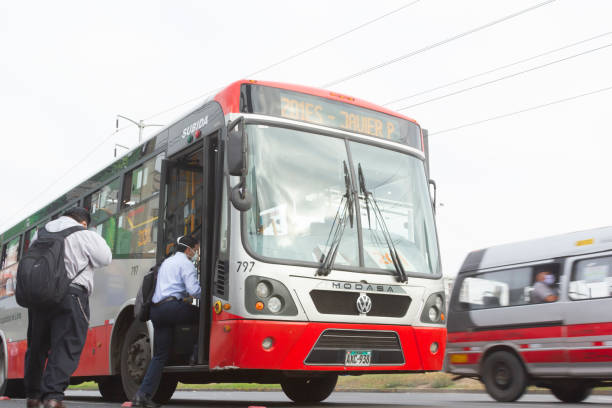 Mexico City, Mexico - 3rd January, 2019: Minibus Vanetesa based on RAM 4000 chassis driving on the street. This 27-passenger bus is a popular vehicle on the streets in Mexico.