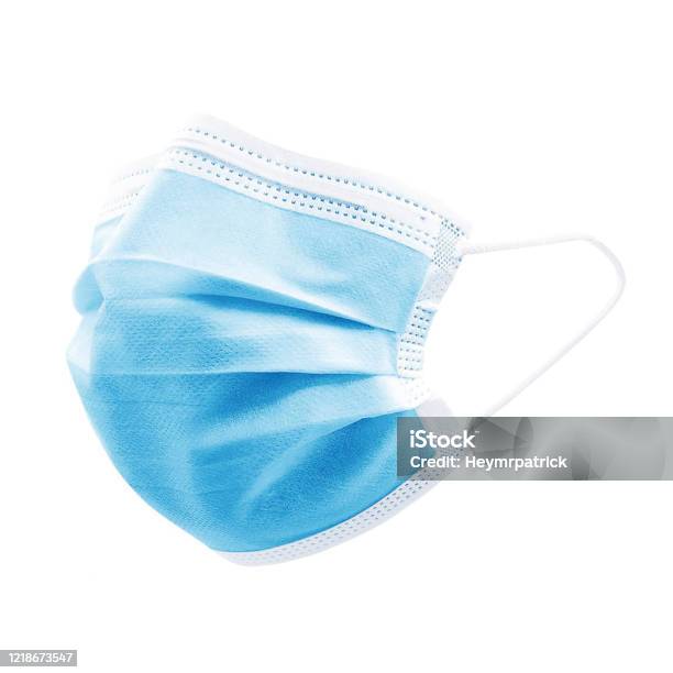 Blue Colour High Density 3 Ply Non Woven Disposable Surgical Face Mask With Elastic Ear Loops Isolated On White Background Eliminates Bacteria Pollen Stock Photo - Download Image Now