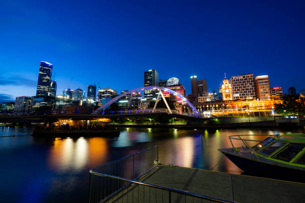 istock Melbourne cityscape by night in Australia 1218675520