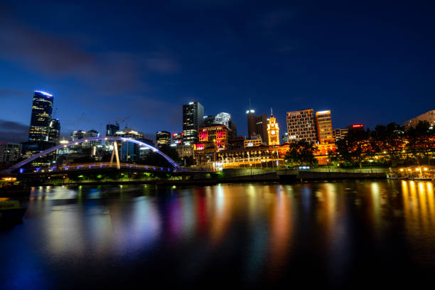istock Melbourne cityscape by night in Australia 1218675530