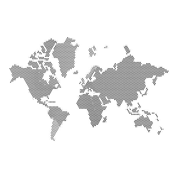 World map pixelated Vector illustration of a pixelated world map. Cut out design element for concepts and topics about politics, government, transport, travels, tourism, social issues, news and the media, social media platforms, online messaging, business and technology, connections and global communications. facebook news australia stock illustrations