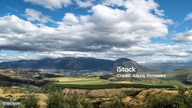 Marchant Viewpoint In Coyhaique Southern Chile Stock Photo - Download Image Now - Agricultural Field, Chile, Hill