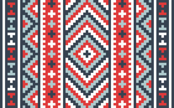 зиг заг ткань шаблон абстрактный фон - north american tribal culture stock illustrations