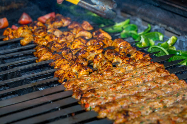 istock Kebabs on grill for catering 1218679435