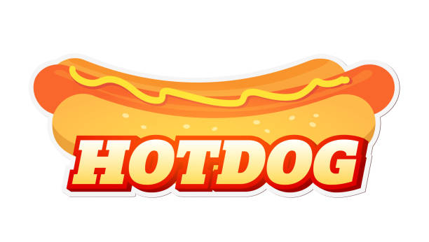 ilustrações de stock, clip art, desenhos animados e ícones de icon of hot dog. logo for fast food service. template for seller fast food, market, ad. - carro de cachorros quentes