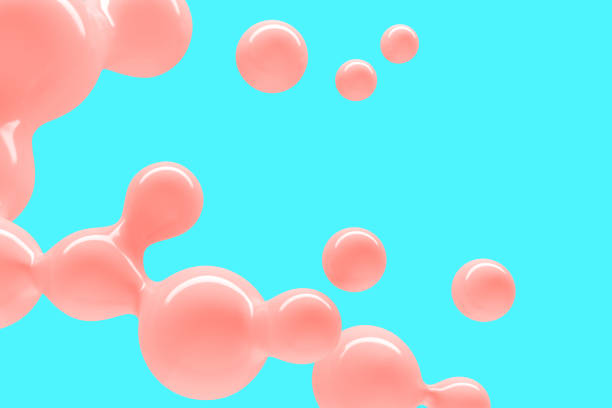 istock Abstract background with flying shiny drops of liquid 3D illustration 1218693995