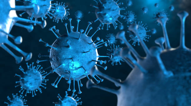 istock 3D illustration Coronavirus COVID-19 virus under microscope in blood sample 1218694063