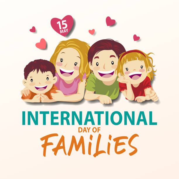 Celebrating the International Day of Families in 15 May annually with young couple with two children lying down on the floor