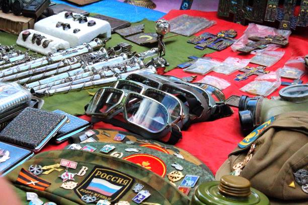 istock old biker or aviator glasses at a vintage market 1218697932