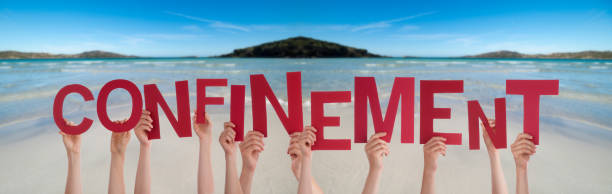 istock People Hands Holding Word Confinement Means Self-Isolation, Ocean Background 1218704896
