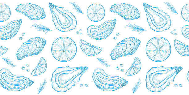 illustrazioni stock, clip art, cartoni animati e icone di tendenza di modello senza cuciture oysters - oyster