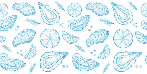 Oysters seamless pattern Oysters seamless pattern isolated on white pattern. Vector illustration oyster stock illustrations