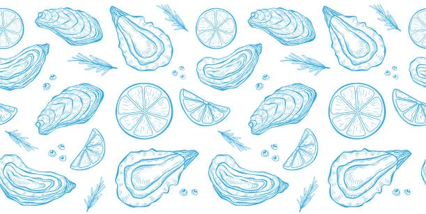 Vector illustration of Oysters seamless pattern