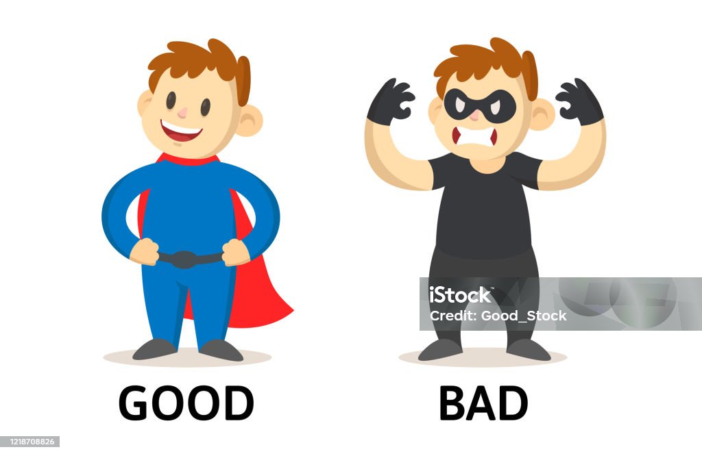 Words Good And Bad Flashcard With Cartoon Characters Opposite Adjectives  Explanation Card Flat Vector Illustration Isolated On White Background  Stock Illustration - Download Image Now - iStock
