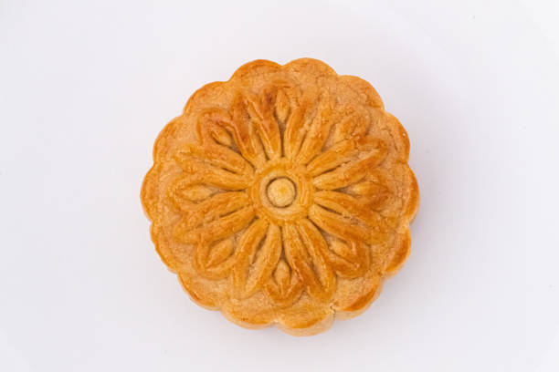 Chinese moon cake isolated on white background by top view