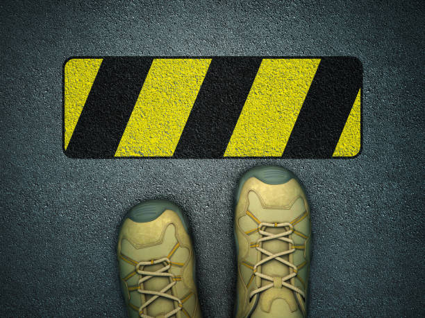 istock Feet on Asphalt Road with Arrows - 3D Rendering 1218713307
