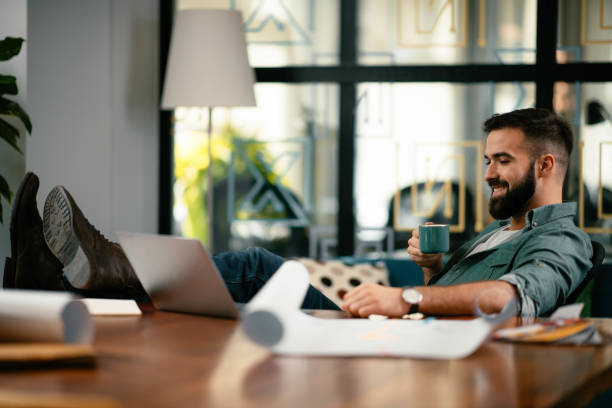 istock Young businessman working on new project in office. 1218716557