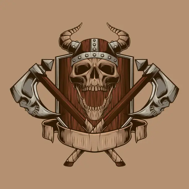 Vector illustration of Vikings illustration. Skulls vector. Print design.