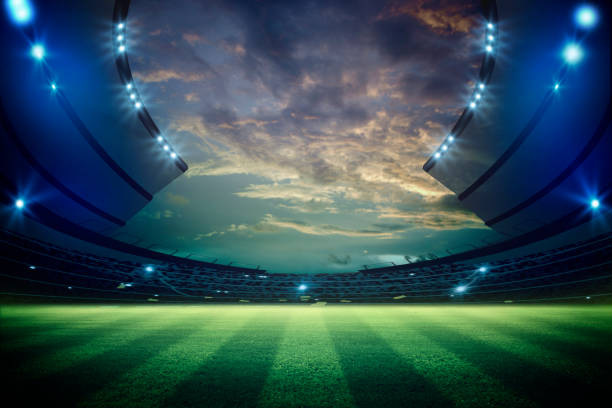 istock lights at night and stadium 3D rendering. 1218718153
