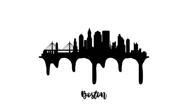 波士頓美國黑色天際線剪影向量插圖在白色背景與滴水油墨效果。 - boston 幅插畫檔、美工圖案、卡通及圖標