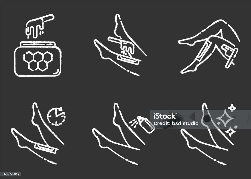 Shin Waxing Chalk Icons Set Leg Hair Removal With Natural Honey Hot Wax  Strips Process Female Body Depilation Steps Professional Beauty Treatment  Cosmetics Isolated Vector Chalkboard Illustrations Stock Illustration -  Download Image