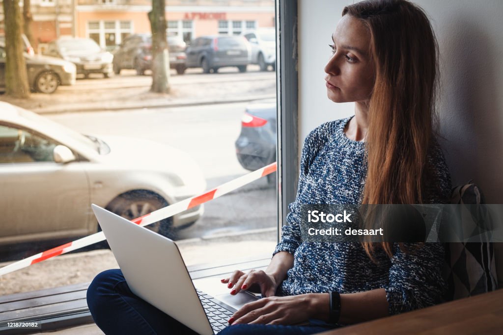Work on quarantine Young woman staying on quarantine at home and work remotely 20-29 Years Stock Photo