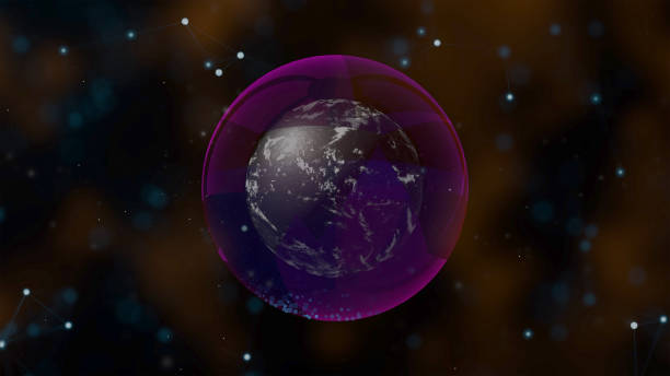 image 3d de la couche d’ozone animée protégeant la planète de l’impact nocif de l’espace extra-atmosphérique. - ozone layer photos et images de collection