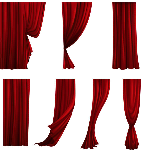 ilustrații de stoc cu colecție de perdele de teatru diferite. draperii din catifea roșie - perdea