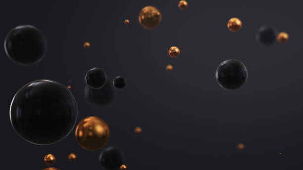 Shiny black and gold three dimensional spheres floating Digital animation abstract background of floating shiny black and gold spheres. Perfectly usable for all luxury projects. zorb ball stock pictures, royalty-free photos & images
