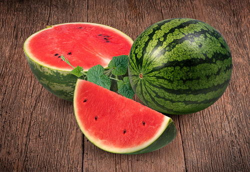 Watermelon isolated on wooden background, Collection of Watermelon on a wooden background With clipping path