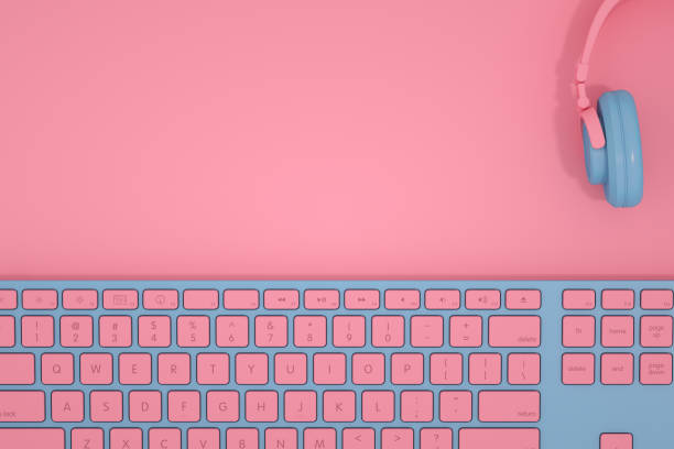 istock Top View of Workplace with Keyboard, Technology Idea Concept 1218728280
