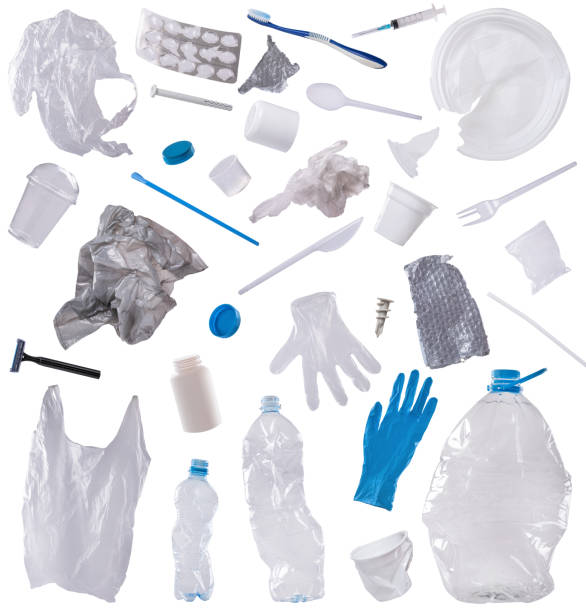 istock Used disposable plastic rubbish isolated on white background 1218730506