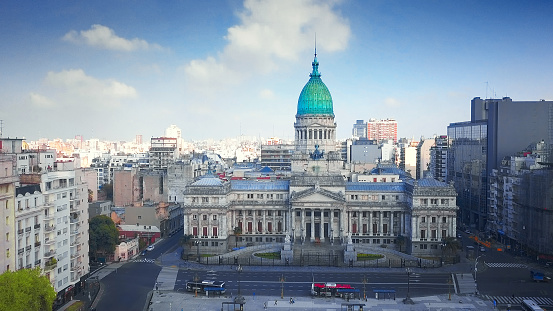 Aerial view of the Congress building in the city of Buenos Aires in Argentina