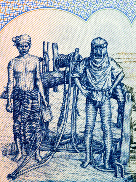 istock Oil field workers from Burmese money 1218733000