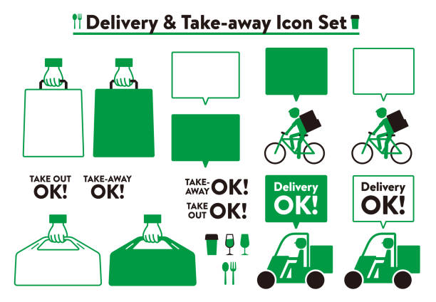 Delivery & take-away icon set Delivery & take-away icon set curfew stock illustrations