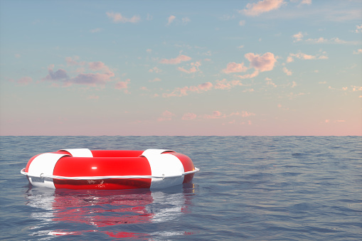 3d rendering Lifebuoy on the Sea. Rescue, safety concept.