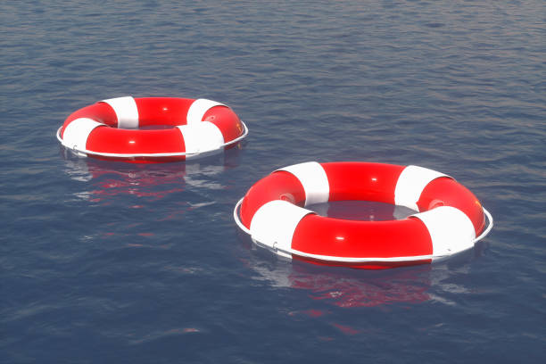 3d rendering Lifebuoy on the Sea. Rescue, safety concept.