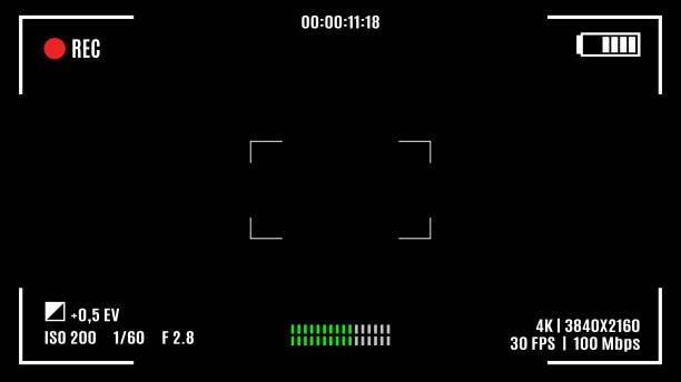 istock Camera recording screen, viewfinder on black background 1218738634