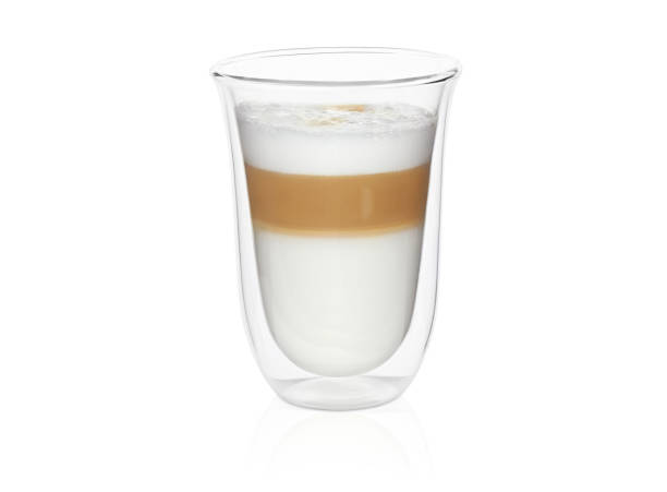 istock Transparent double wall glass mug with latte coffee isolated 1218739447