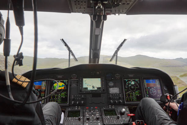 istock Helicopter cabin flying over Faroe Islands mountains. Denmark 1218742291