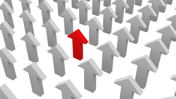 istock Leadership or different concept with red and white arrows isolated on white background for business and market target strategy concept. Challenge and financial competition. 3d abstract illustration 1218746589