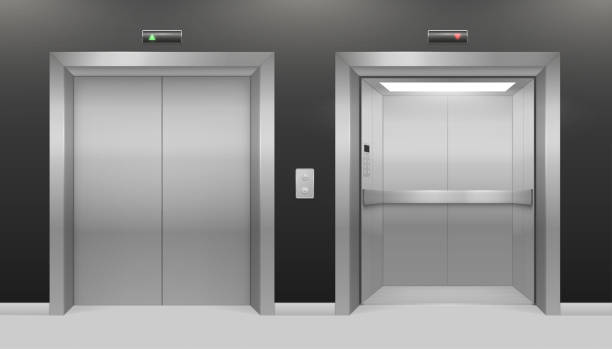 istock Lift doors in building, architecture and transportation entrance 1218746673