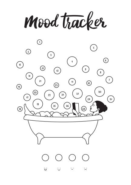 illustrations, cliparts, dessins animés et icônes de a4 papier pisteur d’humeur pour janvier, mars, mai, juillet, août, octobre ou décembre. la fille prend un bain avec beaucoup de bulles. tracker pour suivre votre humeur quotidienne pendant 31 jours - calendrier de lavent