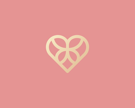 Abstract gold gradient butterfly and heart  design vector. Luxury hotel, spa, massage, heritage type concept icon