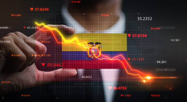 istock Graph Falling Down in Front Of Ecuador Flag. Crisis Concept 1218751389